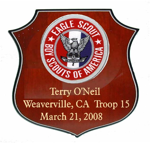 EG506 - Mahogany Wall Award Plaque for Any Organization's Logo/Emblem (Example-Eagle Scout for Boy Scouts of America) 