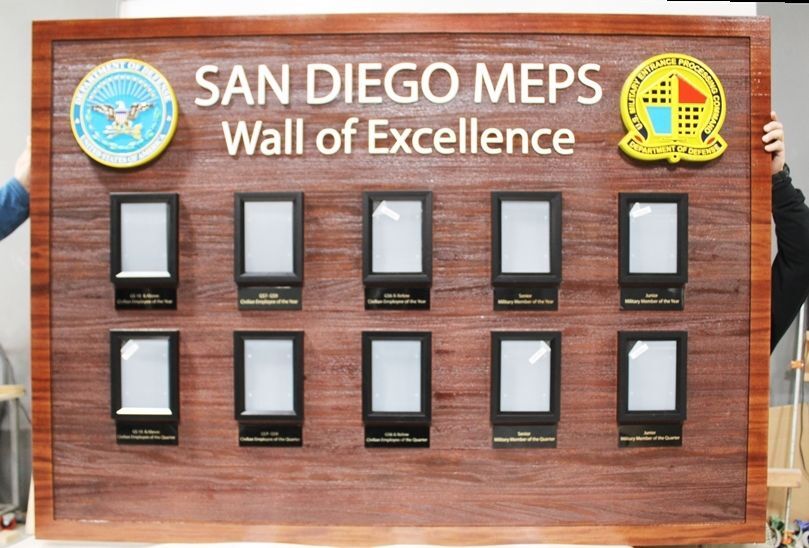 SB1110 - Mahogany "Wall of Excellence" Photo Board for the San Diego US Military Entrance  Processing Command (MEPS) 
