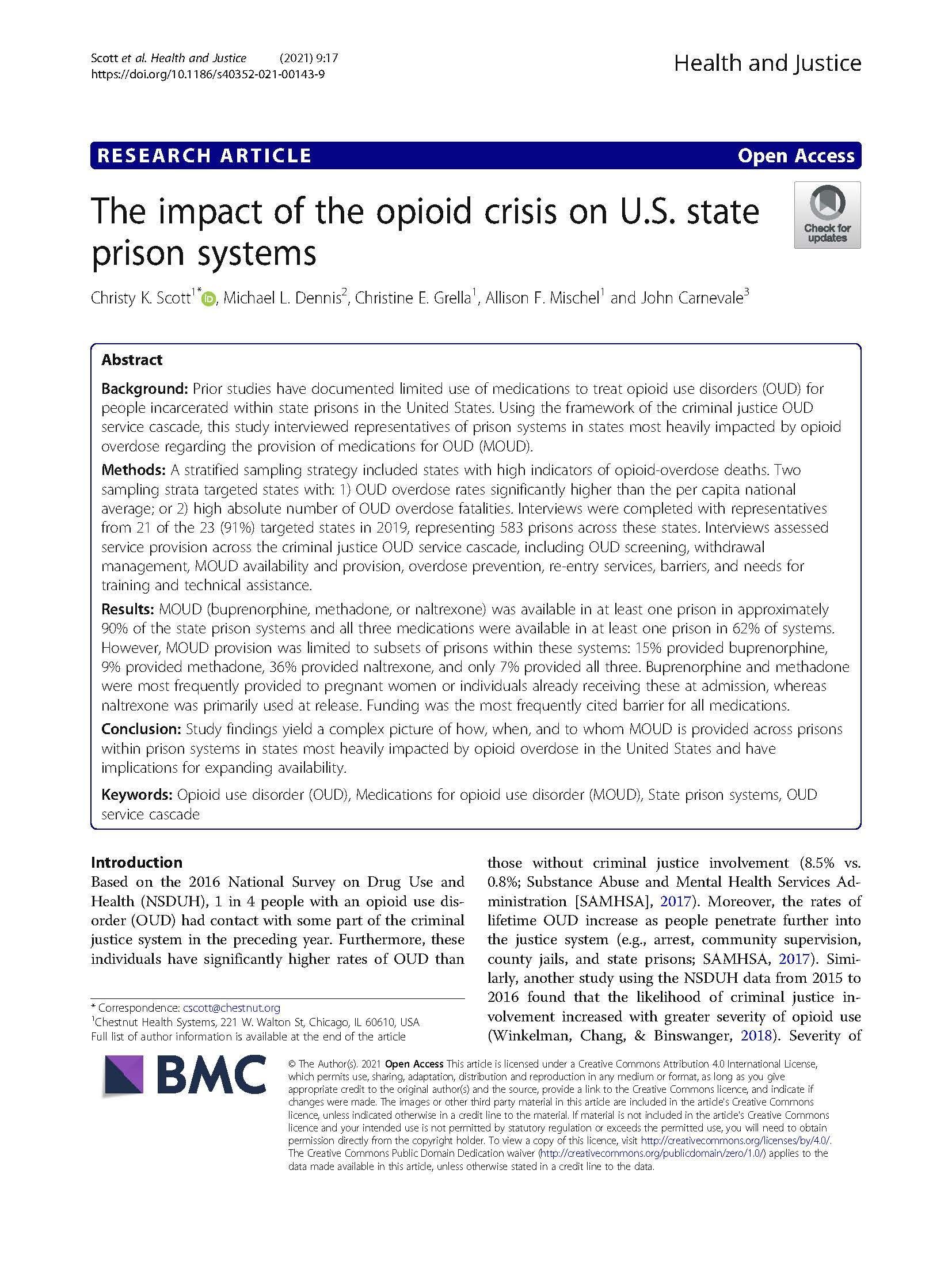 The Impact of the Opioid Crisis on U.S. State Prison Systems