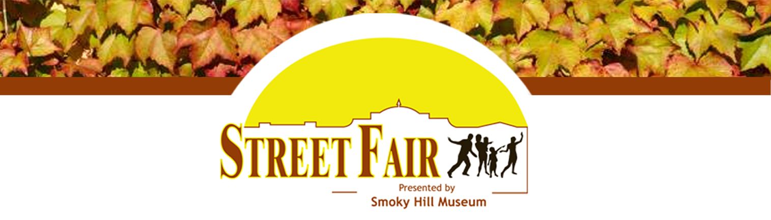 Banner of fall leaves with the logo for the Smoky Hill Museum Street Fair.