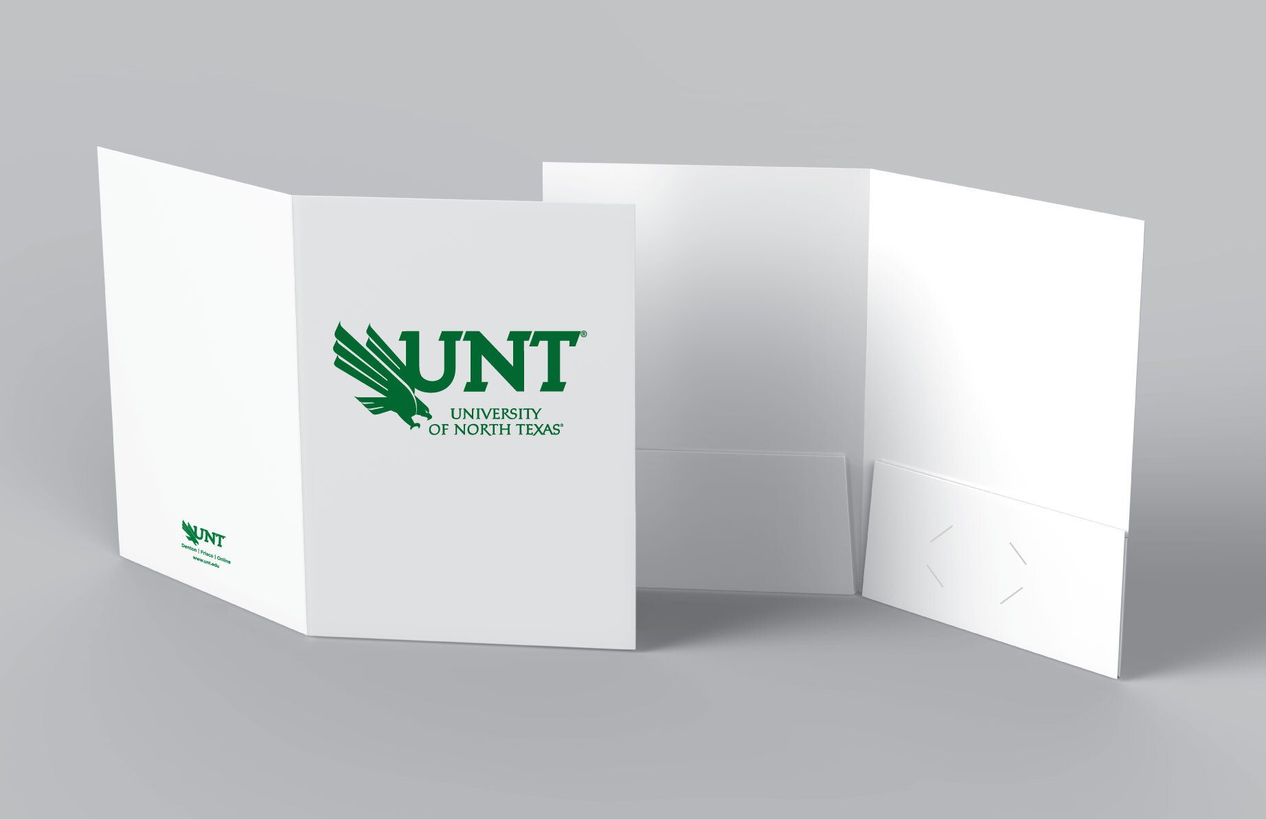 UNT Pocket Folder - White with Standard Green Ink