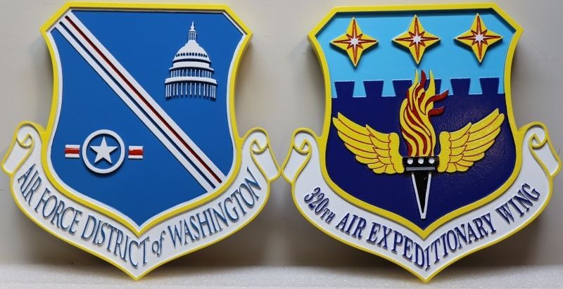 LP-1868 - Carved 2.5-D Multi-Level Relief USAF Emblem Plaques for Air Force District of Washington and 320th Air Expeditionary Wing in Painted HDU