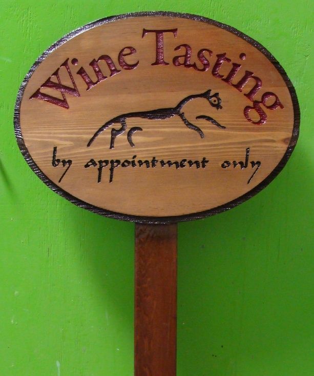 R27347 - Rustic Tasting Room Sign on Wood Post.