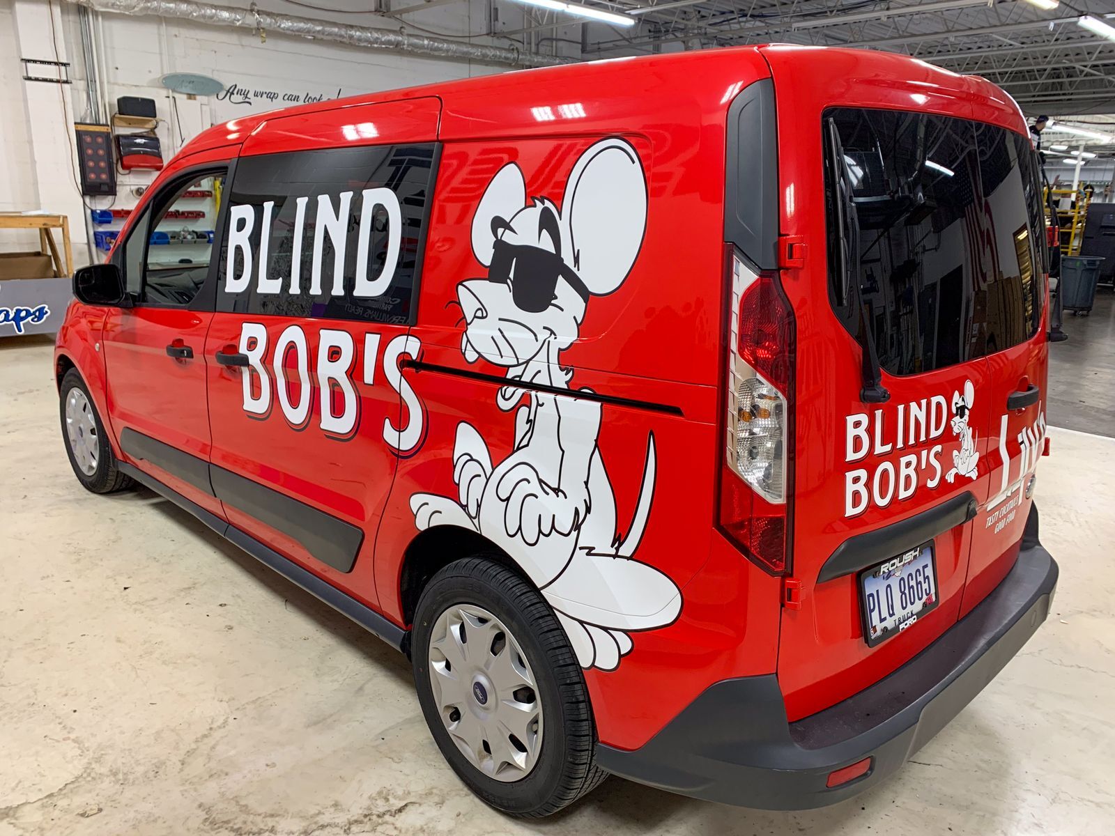 Blind Bob's van with graphics and vinyl lettering 