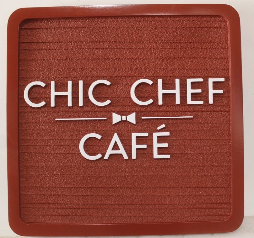 Q25559 - Carved and Sandblasted Wood Grain Sign for "Chic Chef Cafe" 