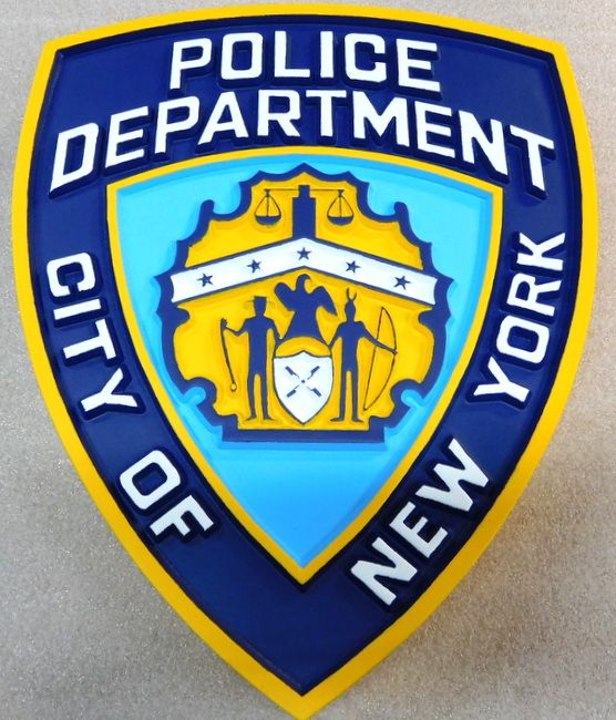 PP-2040 - Carved  Wall Plaque of the Shoulder Patch of the New York Police,  N.Y., Artist Painted