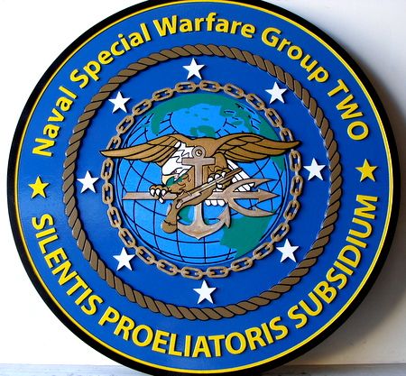 JP-1800 - Carved  Plaque of Seal of  Navy Special Warfare Group (SEAL Team)TWO, Artist Painted 