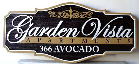 K20081A - Elegant and Formal Garden Vista Carved Wood Apartment Entrance Sign 