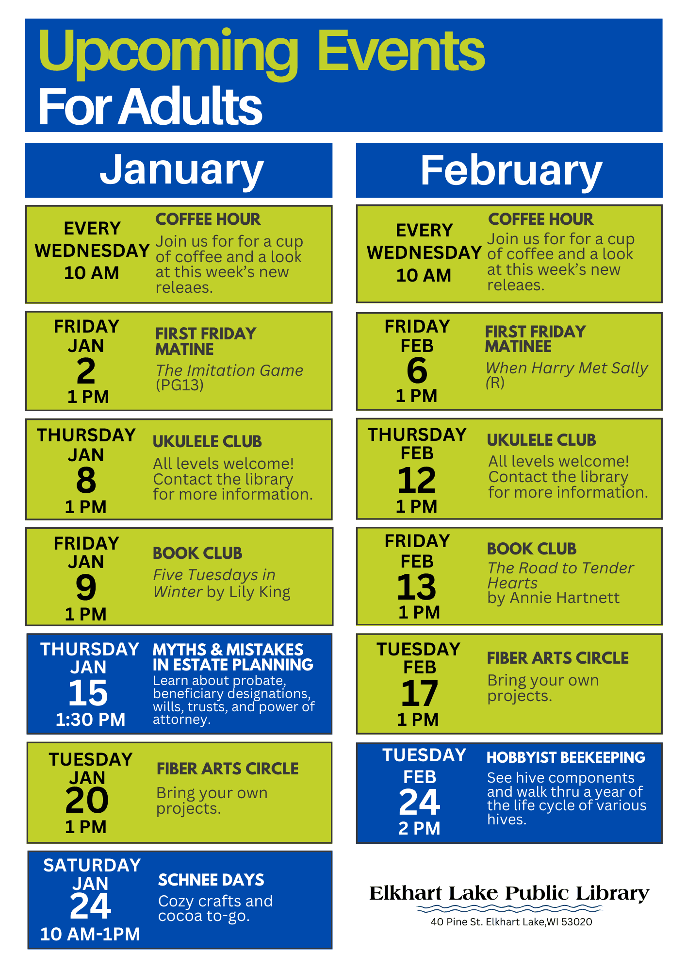 Upcoming Events - Adults