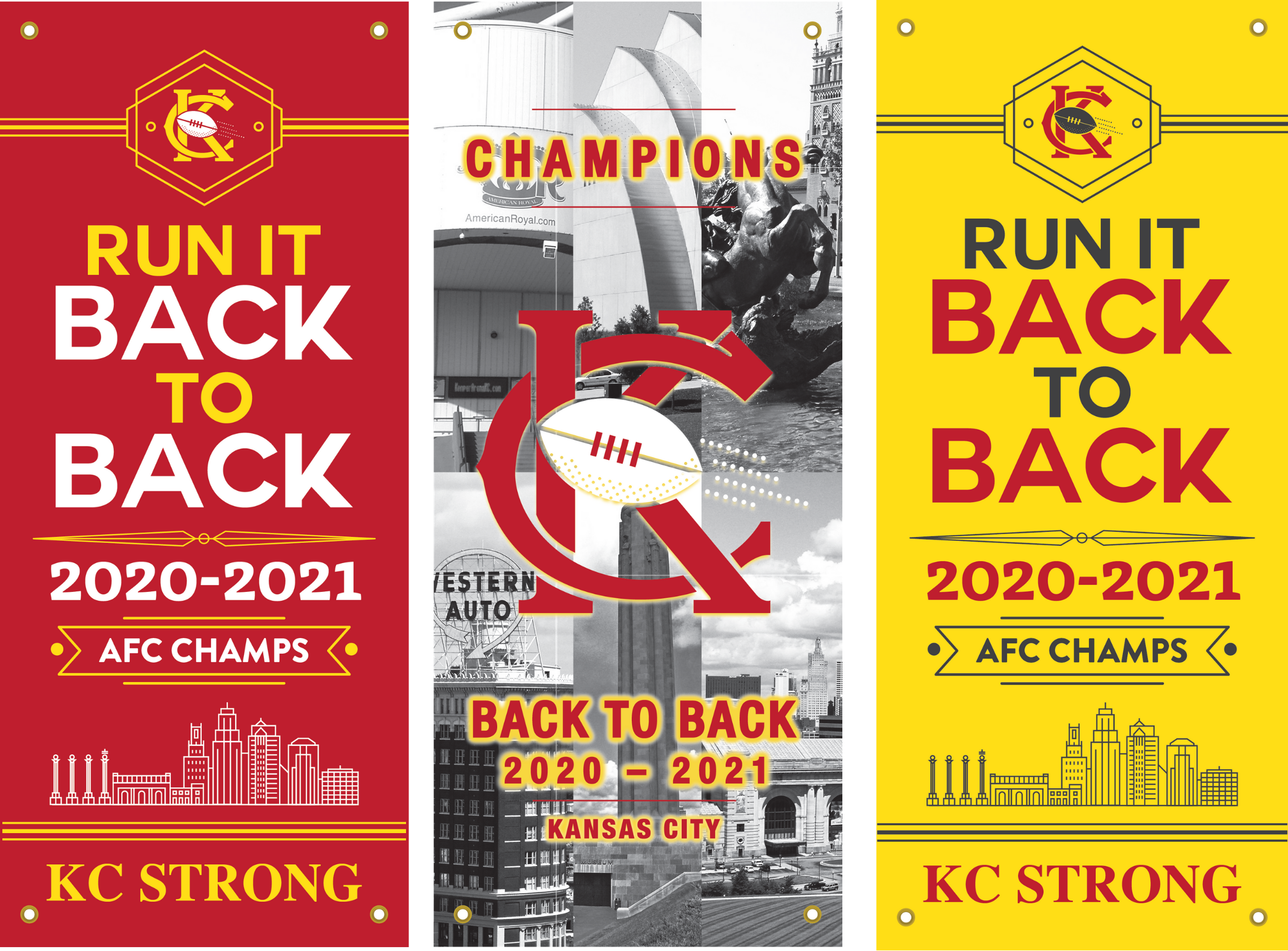All 3 "BACK TO BACK CHAMPION"  Chiefs Banners