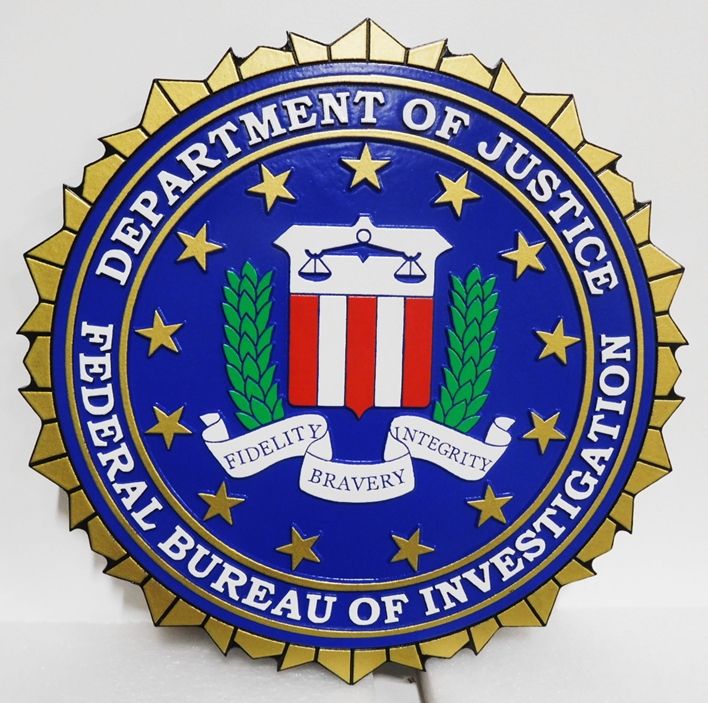 AP-2405- Carved Plaque of the Seal of the Federal Bureau of Investigation (FBI), 2.5-D Artist Painted