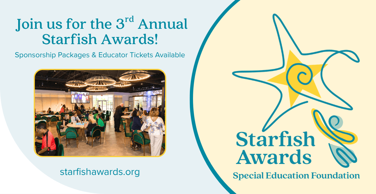 starfish logo on blue and yellow background with party image