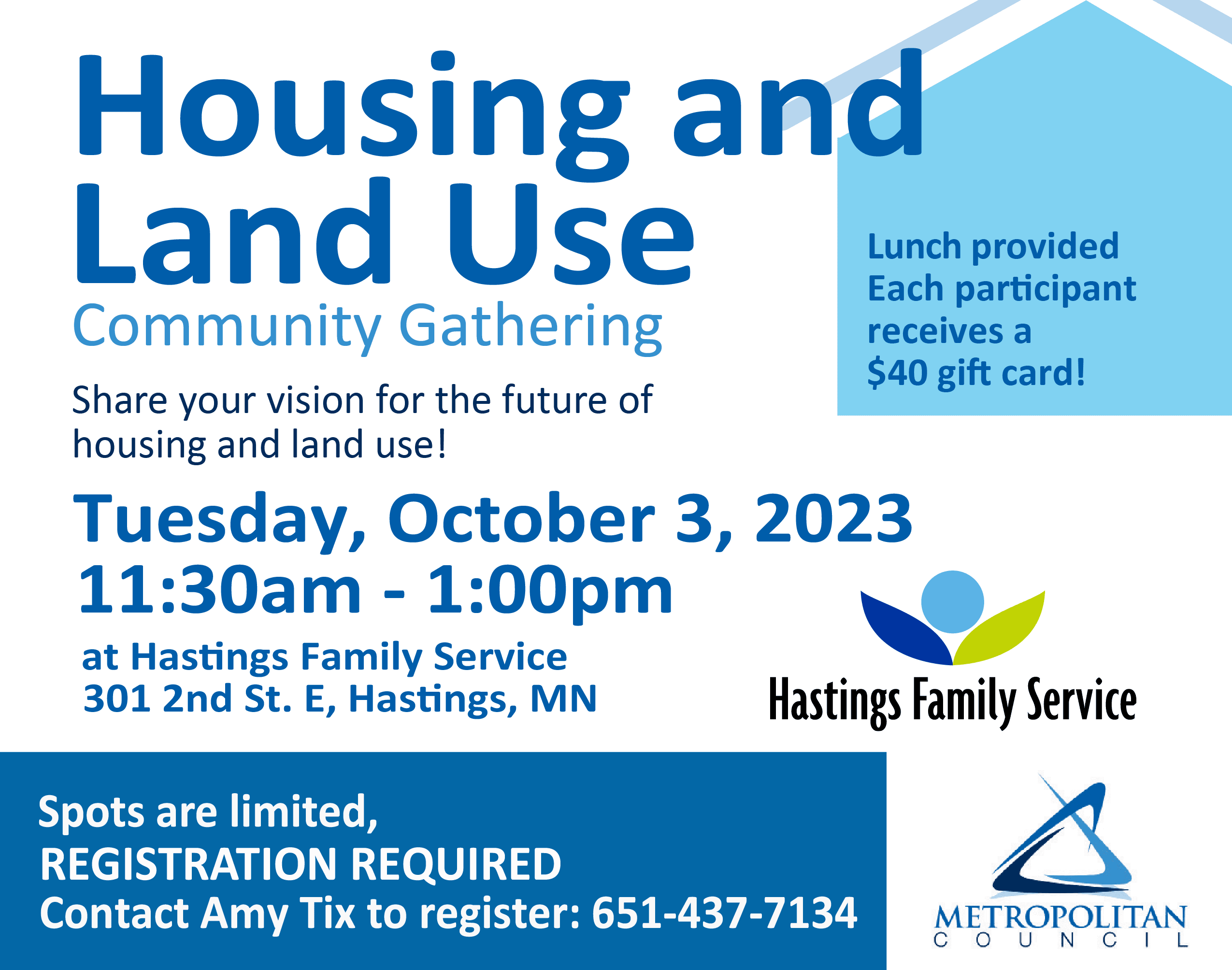 Housing and land use community gathering graphic, text "share your vision for the future of housing and land use" please see webpage for details