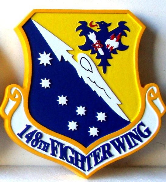 LP-2020 - Carved Shield Plaque of the Crest of the 148th Fighter Wing, Artist Painted