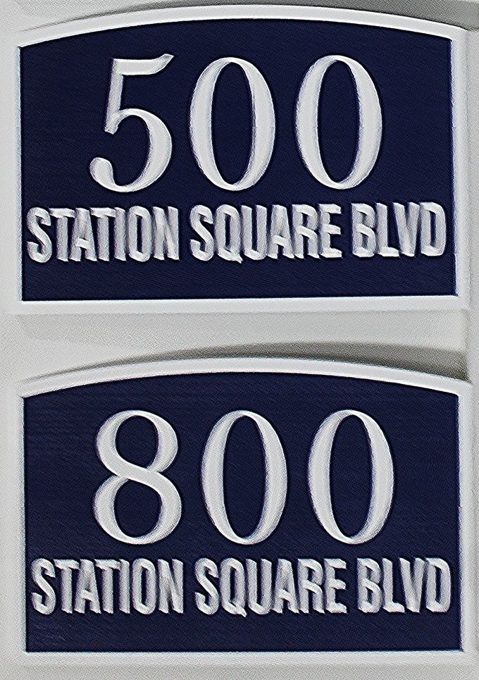 KA20930 - Carved HDU ​​​​​​​Address Number Signs for Residences on Station Square Boulevard, with Prismatic Carved Text