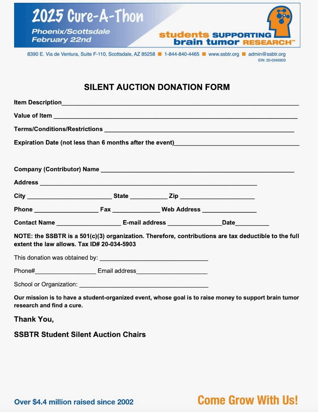 2025 SSBTR Silent Auction Form .....