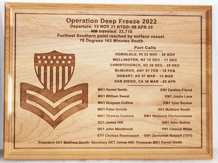 SB1330 - Laser Engraved Wood Commemoration Plaque for Operation Deep Freeze