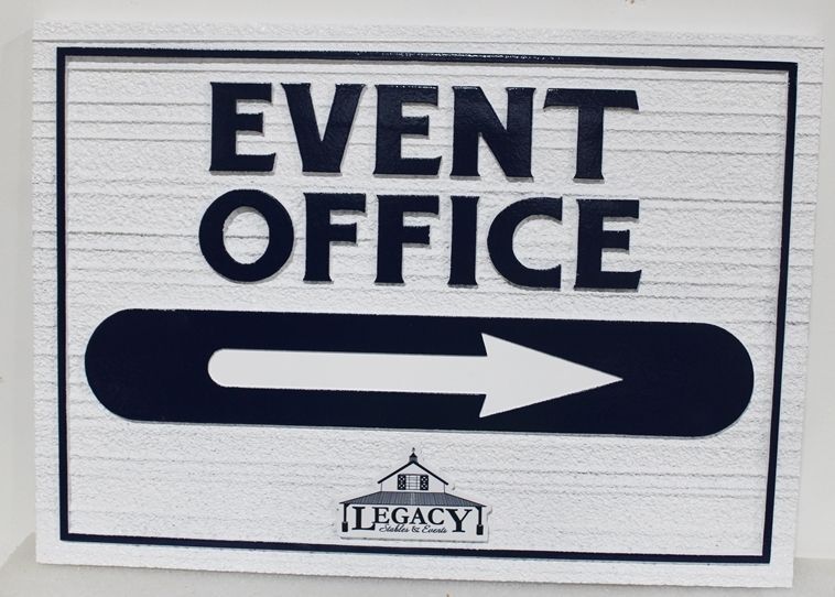 P25374A - Carved 2.5-D HDU Directional Sign for an  "Event Office" for Legacy Stables & Events