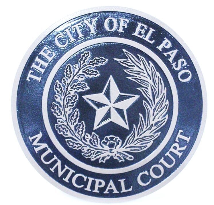 HP-1171 - Carved 2.5-D Raised Relief HDU Plaque of the Seal of the  Municipal Court of El Paso, Texas  