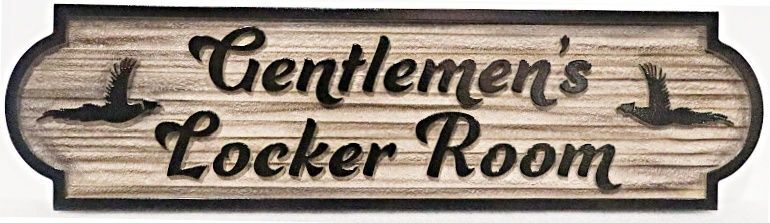 E14252 - Carved and Sandblasted Sign for "Gentleman's Locker Room" with artwork