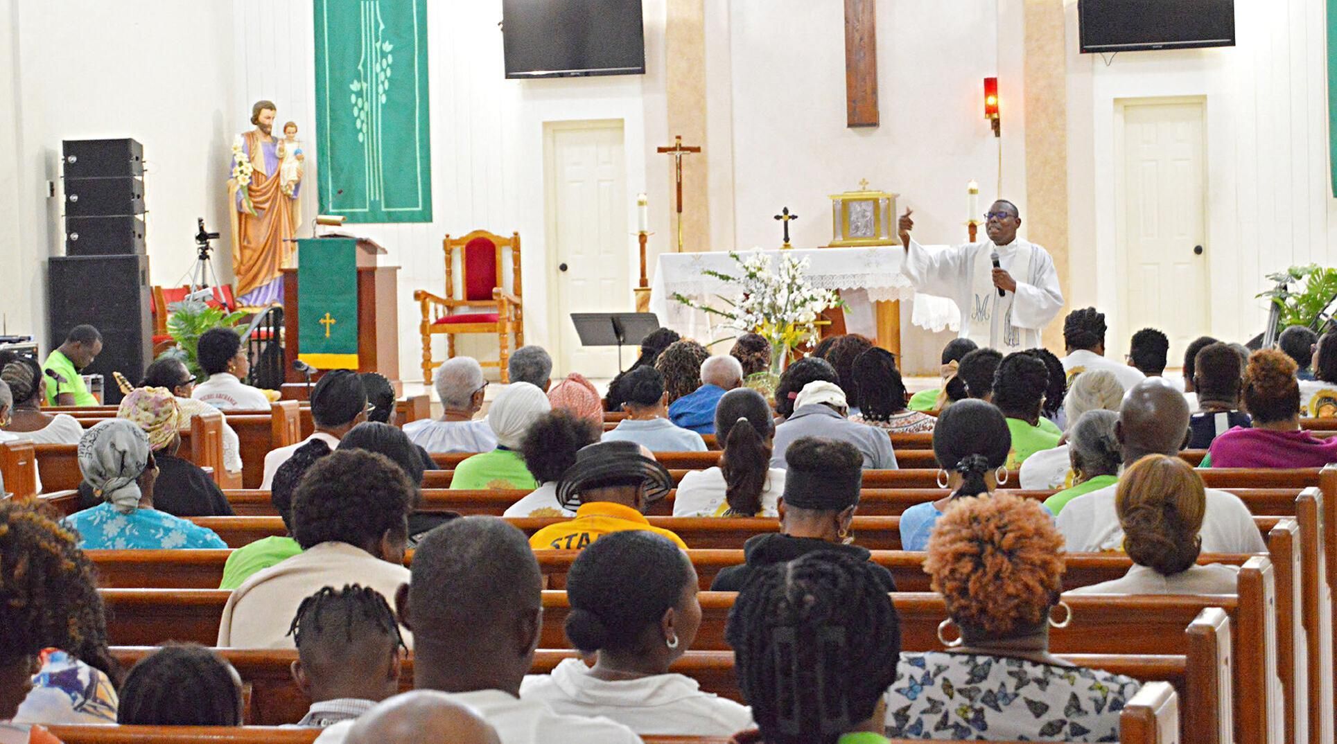 Father Marc Henry Siméon, spokesman for the conference of Catholic bishops in Haiti, gives a talk at the Haitian Charismatic Renewal Convention in Fort Pierce Sept. 20, 2025.