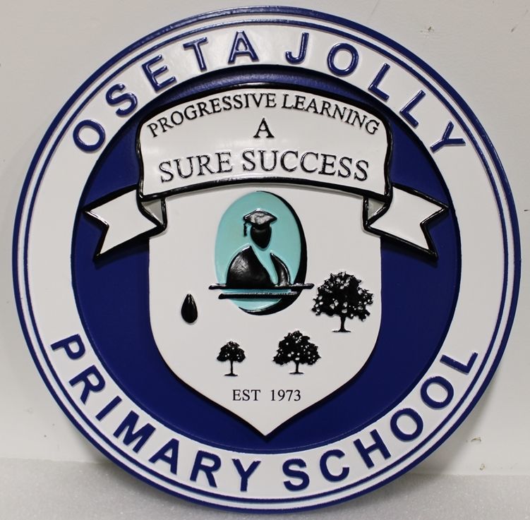 TP-1435 - Carved 2.5-D Multi-Level HDU Plaque of the Seal / Crest  of the Oseta Jolly Primary School