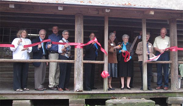 Terry Hershey at the cabin restoration ceremony