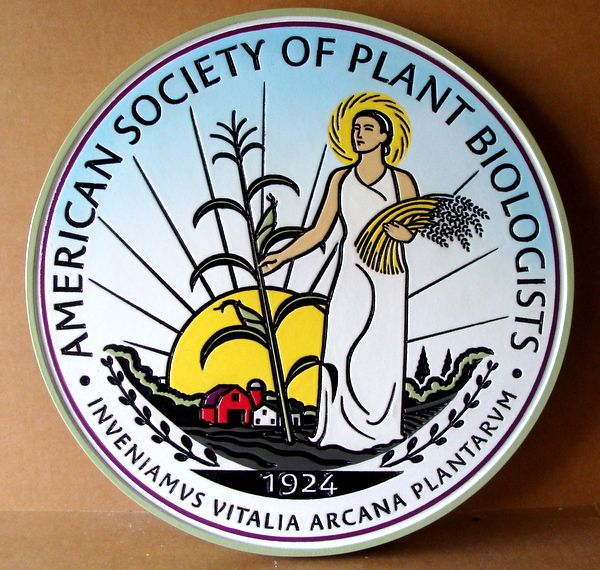UP-3160 - Engraved Wall Plaque of the Emblem of the American Society of Plant Biologists, Artist Painted