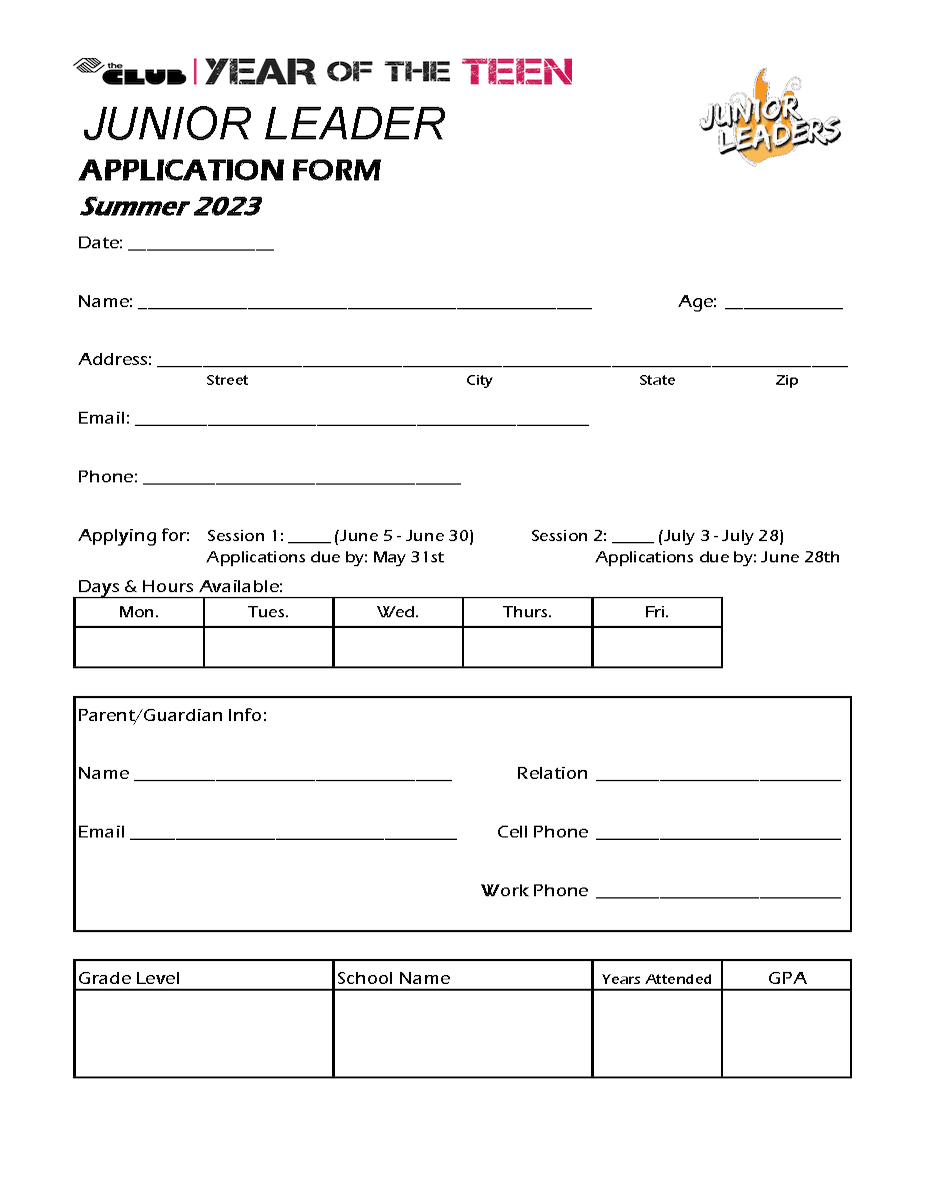 Junior Leader Application
