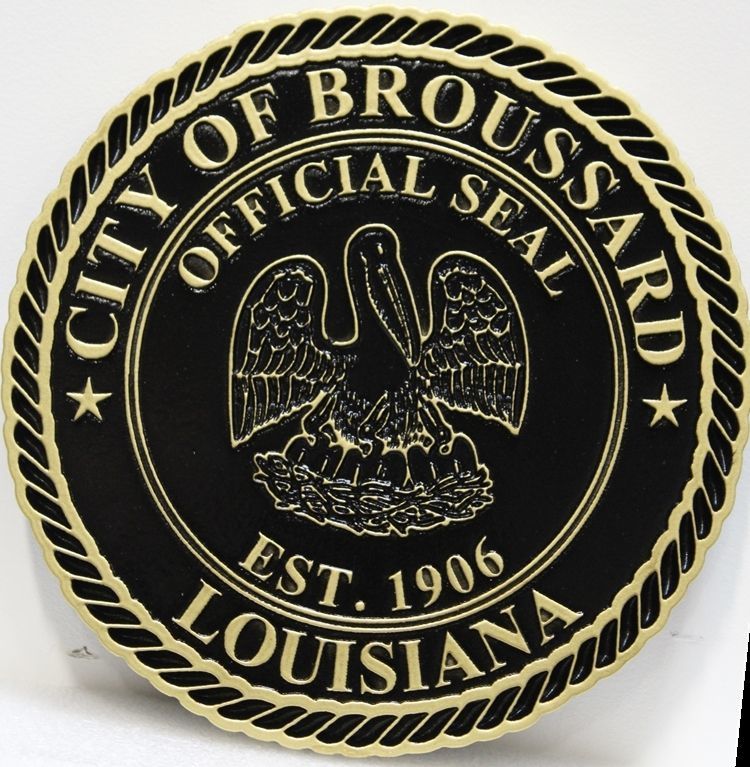 DP-1190 - Carved Raised Outline Relief HDU Plaque of the Seal of the City of Broussard, Louisiana 