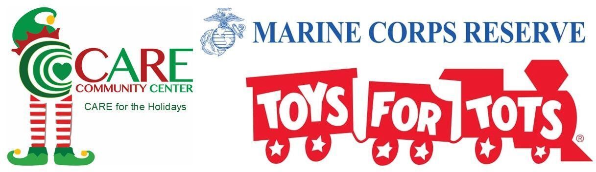 CARE for the Holidays and Toys for Tots logos side by side