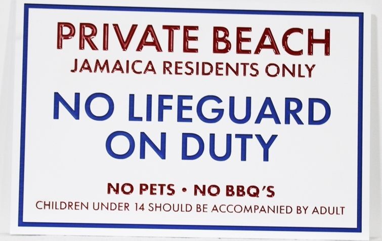 L22176 - Carved "Private Beach - No Lifeguard on Duty"  Sign 