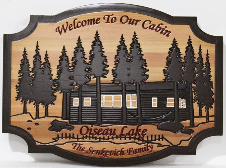 M22365 - Engraved Cedar Wood  Sign "Welcome to Our Cabin".