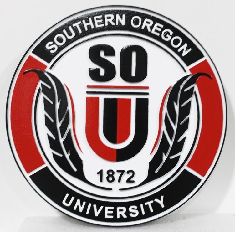 RP-1585 - carved 2.5-D HDU Plaque of the Seal of Southern Oregon University  