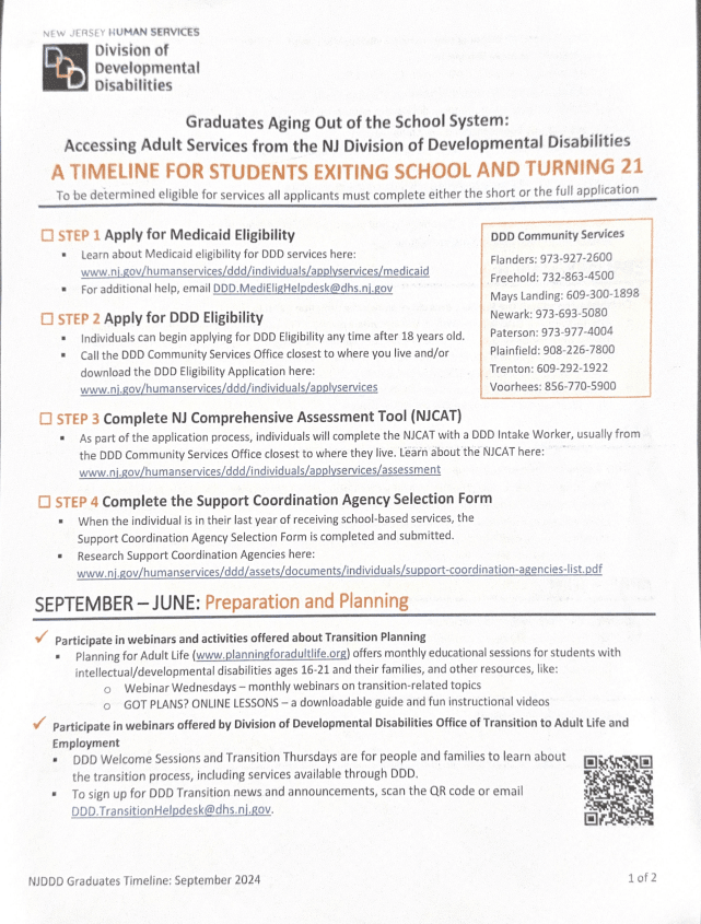 DDD Timeline for Exiting School and Turning 21