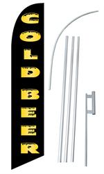 Cold Beer Black Swooper/Feather Flag + Pole + Ground Spike