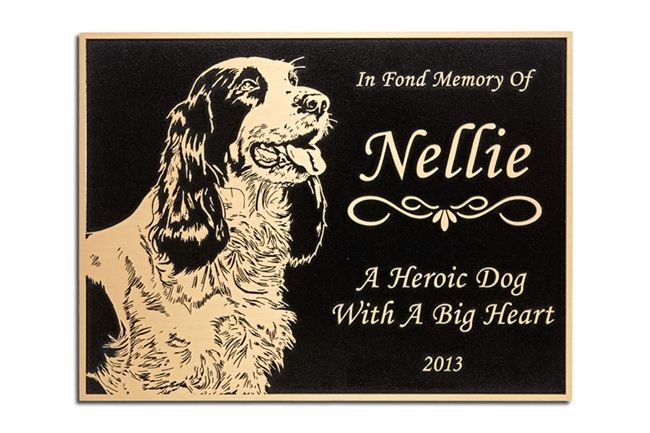 MH8060 - Cast Bronze Plaque with Etched Head of Dog, Engraved