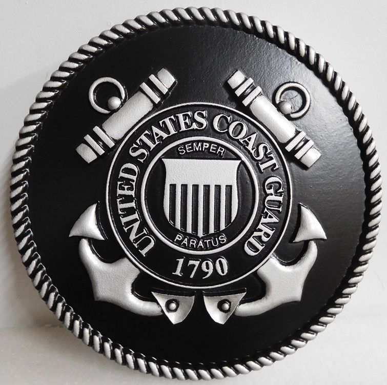 V31910 - 3-D Nickel/Silver Wall Plaque of the US Coast Guard Seal with Hand-Rubbed Black Paint