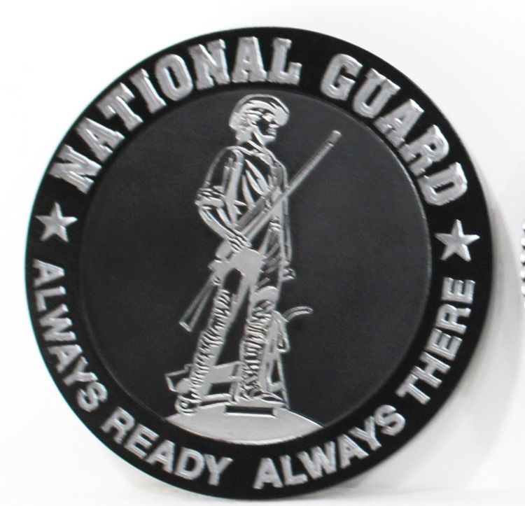 MP-1331 - Carved 2.5-D Raised Relief HDU Plaque of  the Emblem of the Army National Guard "Always Ready, Always There"