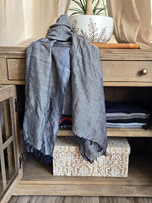 Denim Gray and Blue Scarf, Hand Made in Ethiopia