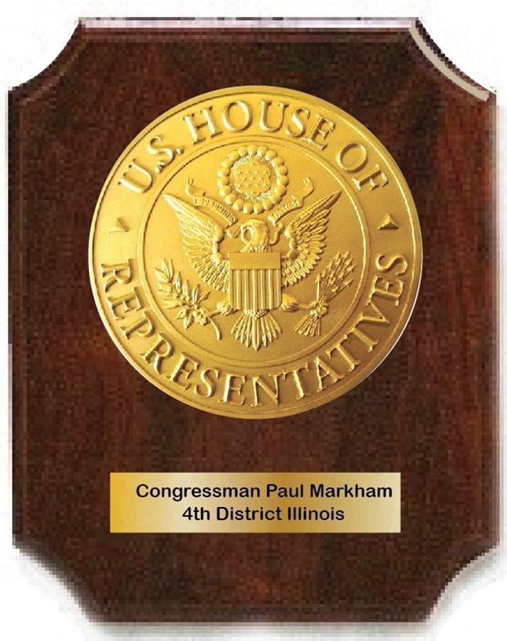 WW8205 - American Cherry  Wood Plaque featuring the 3-D  Seal of the US House of Representatives