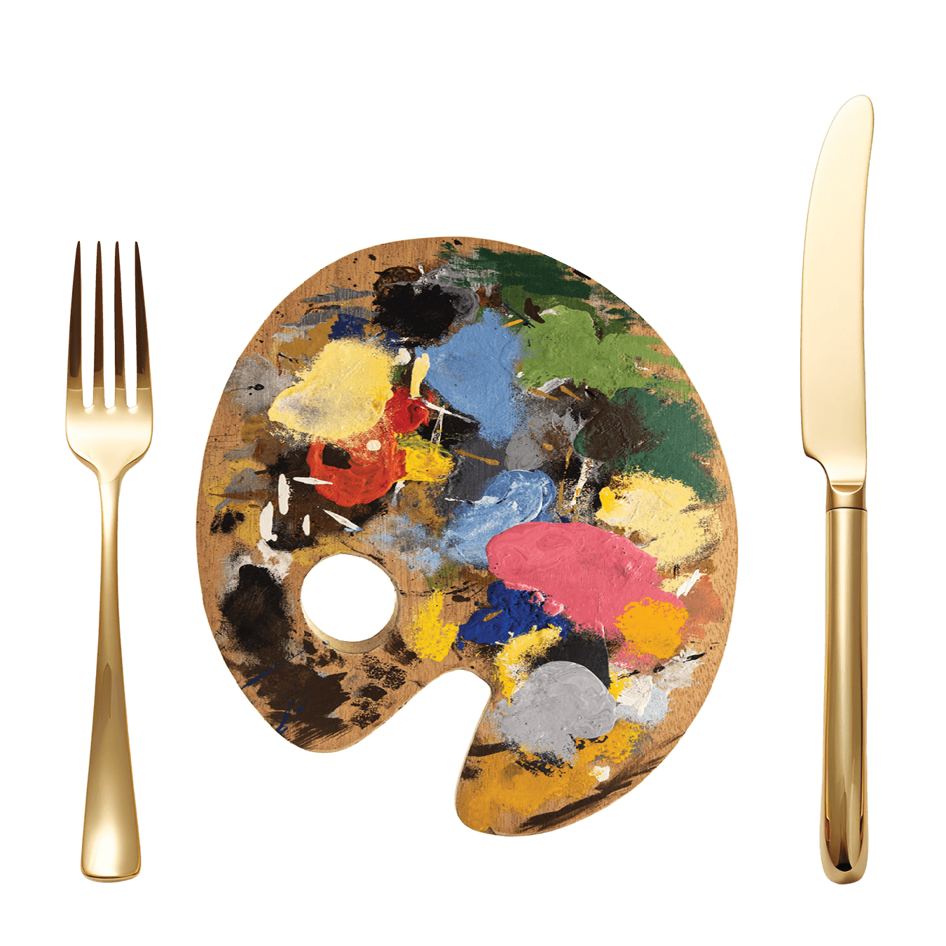 Artist's palette with fork and knife