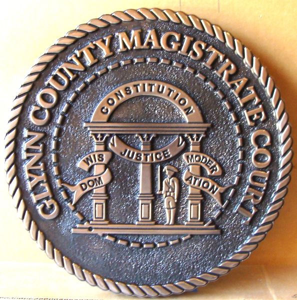 A10858-  Carved 2.5-D Copper Courtroom Wall Plaque, for Georgia County Magistrate Courthouse 