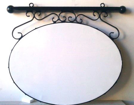 M4670 - Wrought Iron Perimeter  Frame, Overhead Bar, and Scrolls for Hanging Elliptical Sign