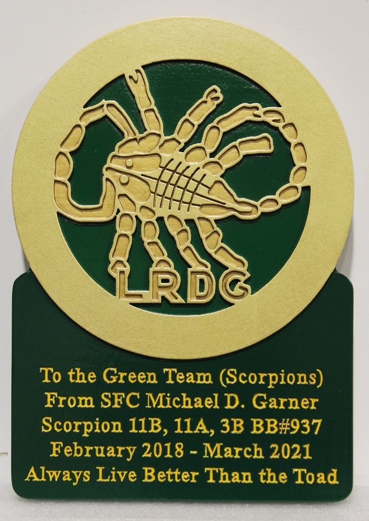 OP-1250 - Carved 2.5-D Recognition Plaque of the Crest of the Long Range Desert Group (LRDG) , the Scorpions, o Unit of the British Army in WW II