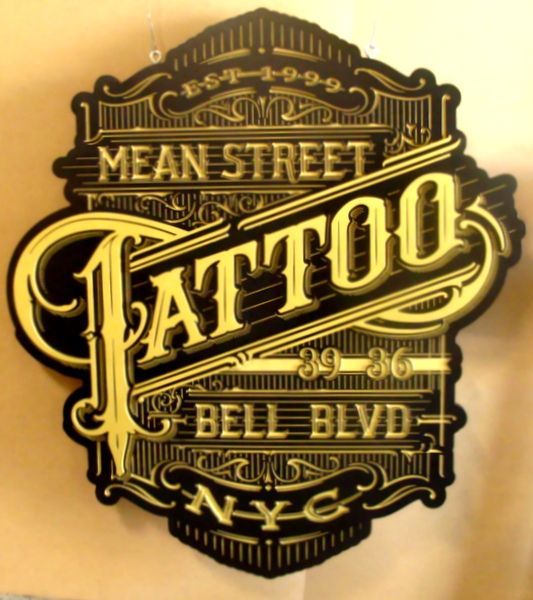 S28078 - Elaborately Carved Window Sign for Tattoo Parlor with Victorian Design 