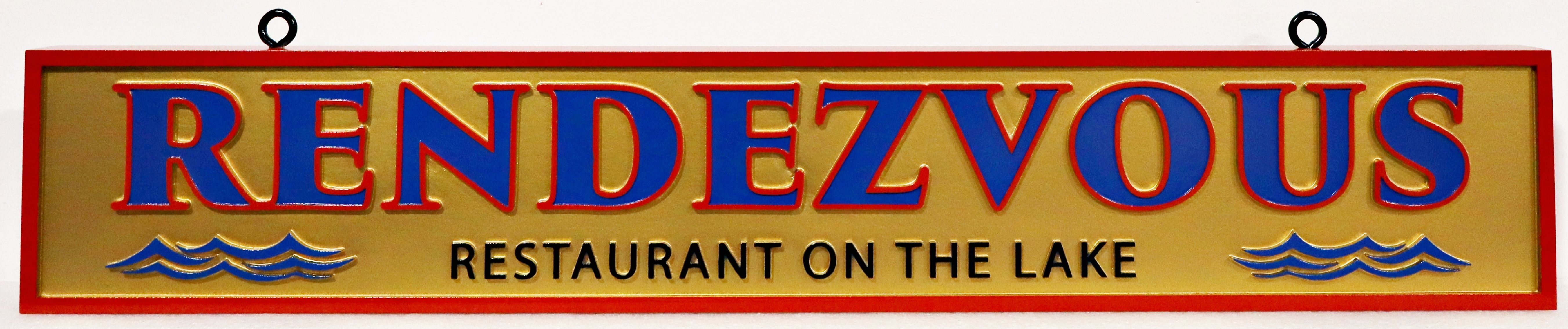 Q25026A - Carved HDU Sign for "Rendezvous Restaurant on the Lake"