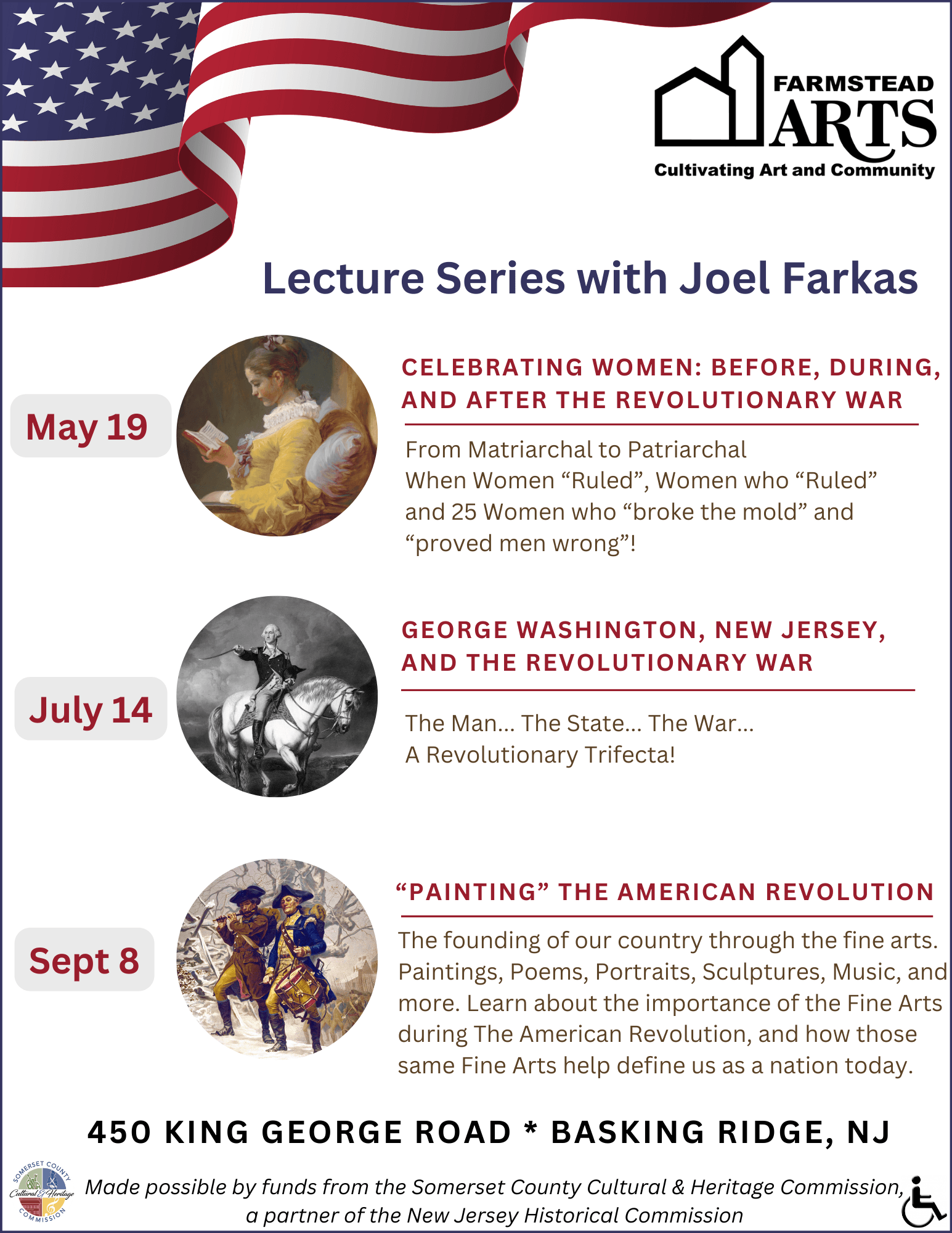 Information regarding three lectures featuring historical figures from the Revolutionary War period 