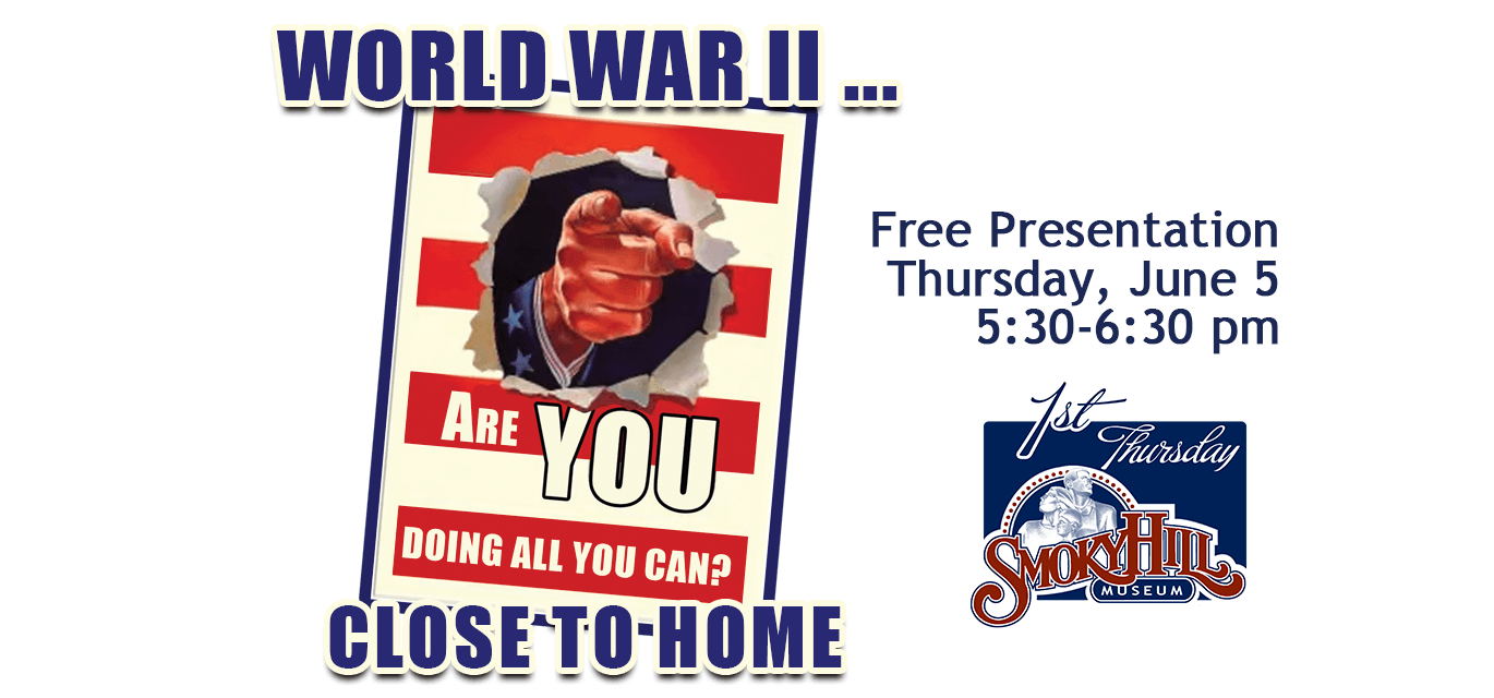 Image with words, "World War II...Close to Home" and picture of a pointing hand coming through a poster.