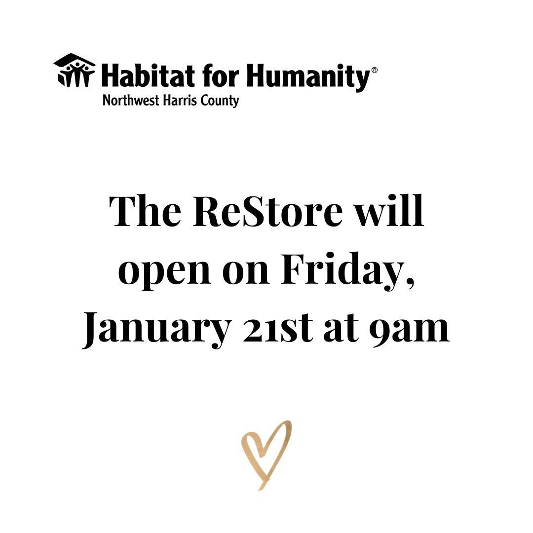 ReStore will re-open on Friday, January 21st at 9:00 AM! 